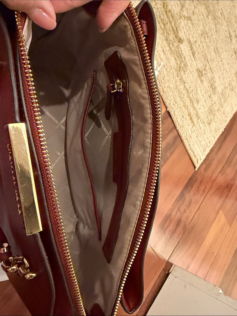 Michael Kors Red Burgundy Saffiano Leather Satchel with Gold Hardware - Picture 9 of 12